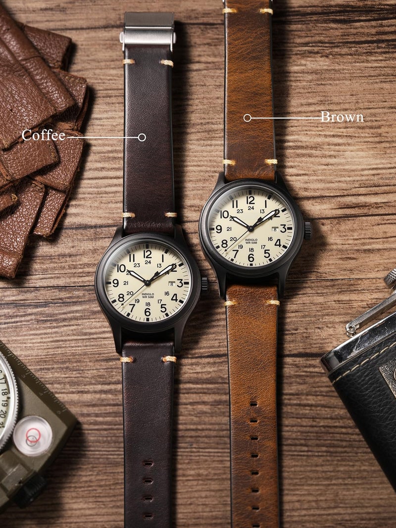 Getalia leather Watch Band Foldover Clasp Retro Oil wax Genuine Leather,18mm 19mm 20mm 21mm 22mm Quick Release Replacement Watch Straps for Men and Women (Coffee Band Width-19mm) - Image 5