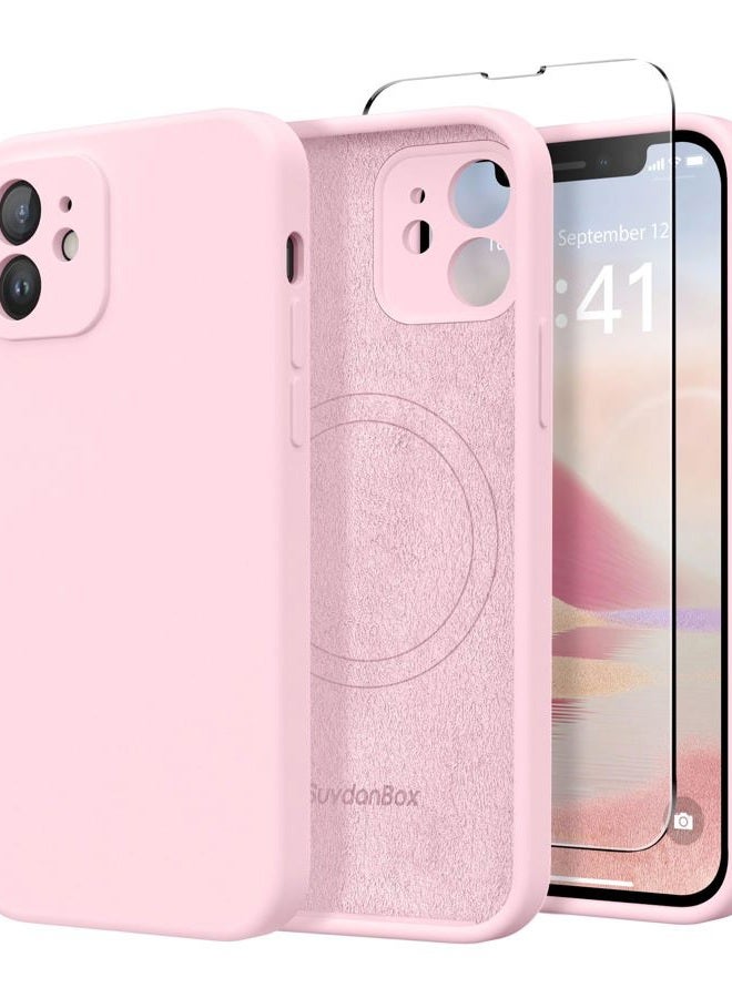 SUYDANBOX Magnetic Case for iPhone 12 Compatible with MagSafe, [Full Camera Protection] [Screen Protector] Shockproof Silicone Protective Case for iPhone 12 6.1 Inch, Chalk Pink - Image 1