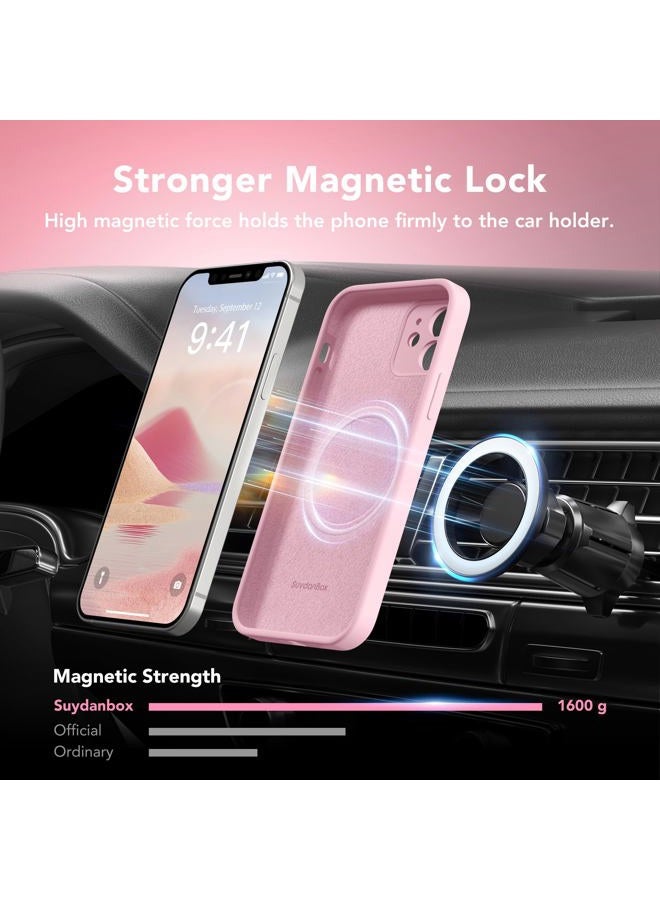 SUYDANBOX Magnetic Case for iPhone 12 Compatible with MagSafe, [Full Camera Protection] [Screen Protector] Shockproof Silicone Protective Case for iPhone 12 6.1 Inch, Chalk Pink - Image 3