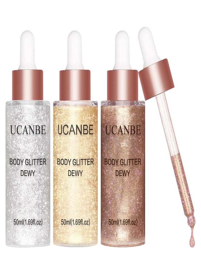 UCANBE Glow Shimmer Drop Set for Women Highlighter Makeup Body Glitter Dewy Liquid Face Holographic Luminizer Sparkles for Face (3 Pcs) - Image 1