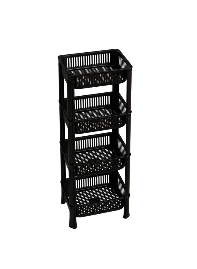 Marmik Multipurpose Kitchen Storage Rack, Plastic Vegetable Basket for Kitchen, Fruits, Onion Potato,sbaji Stand, Countertop Kitchen Organizer Cart (4 Layer, Black) - Image 4