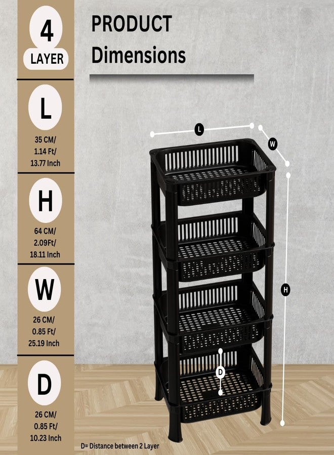 Marmik Multipurpose Kitchen Storage Rack, Plastic Vegetable Basket for Kitchen, Fruits, Onion Potato,sbaji Stand, Countertop Kitchen Organizer Cart (4 Layer, Black) - Image 2