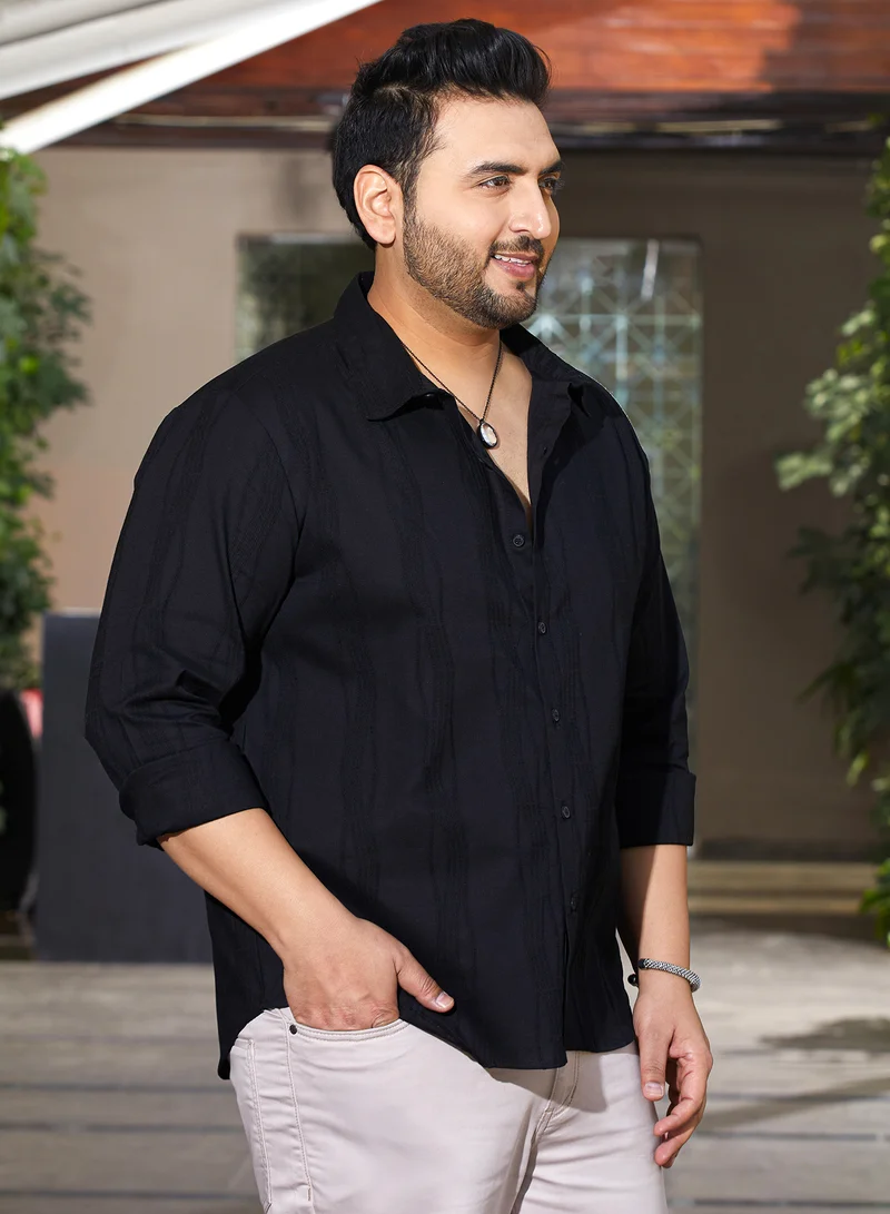 Instafab Plus Instafab Plus Men's Onyx Black Swirl-Tactile Shirt For Casual Wear | Spread Collar | Long Cuffed Sleeves | Button Closure | Plus Size Shirt Crafted With Comfort Fit For Everyday Wear