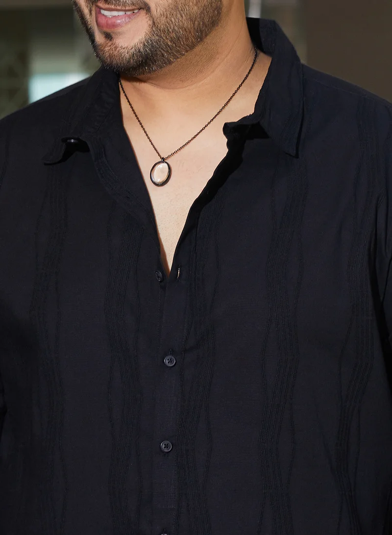 Instafab Plus Instafab Plus Men's Onyx Black Swirl-Tactile Shirt For Casual Wear | Spread Collar | Long Cuffed Sleeves | Button Closure | Plus Size Shirt Crafted With Comfort Fit For Everyday Wear