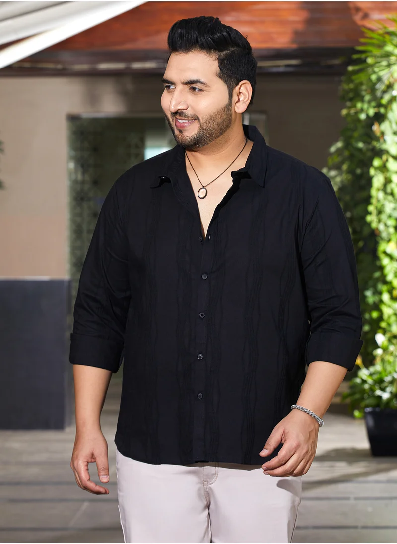انستافاب بلس Instafab Plus Men's Onyx Black Swirl-Tactile Shirt For Casual Wear | Spread Collar | Long Cuffed Sleeves | Button Closure | Plus Size Shirt Crafted With Comfort Fit For Everyday Wear