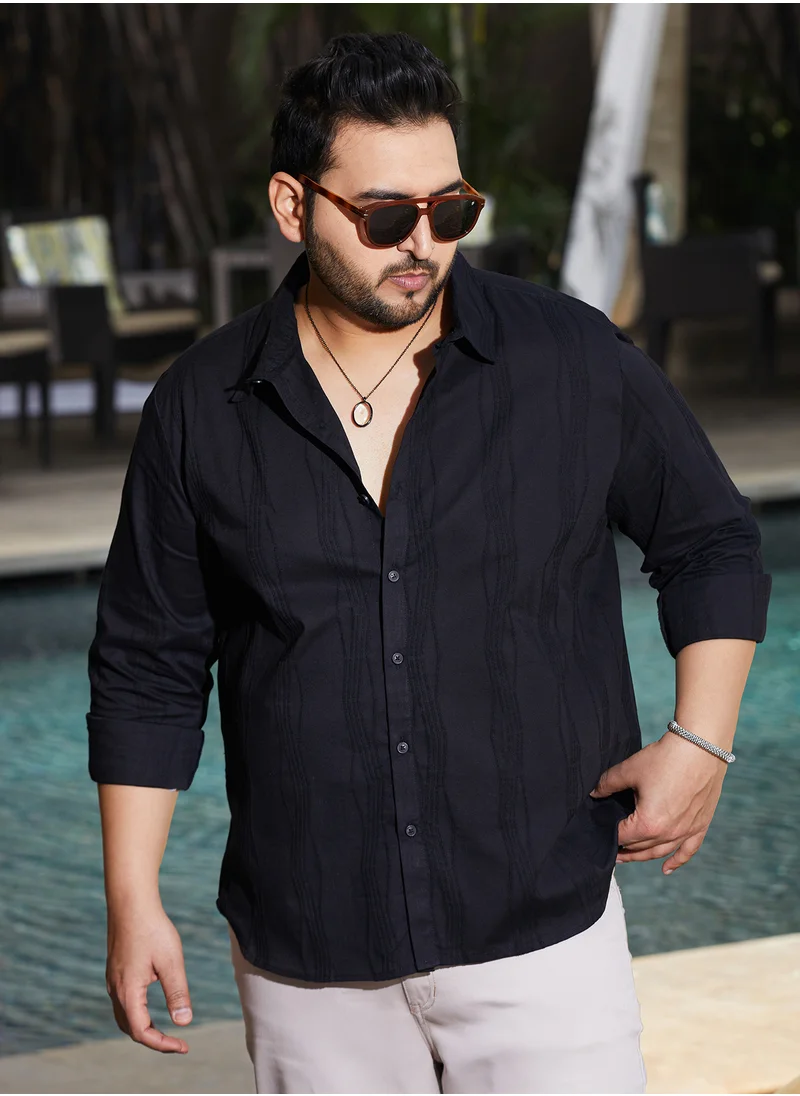 انستافاب بلس Instafab Plus Men's Onyx Black Swirl-Tactile Shirt For Casual Wear | Spread Collar | Long Cuffed Sleeves | Button Closure | Plus Size Shirt Crafted With Comfort Fit For Everyday Wear
