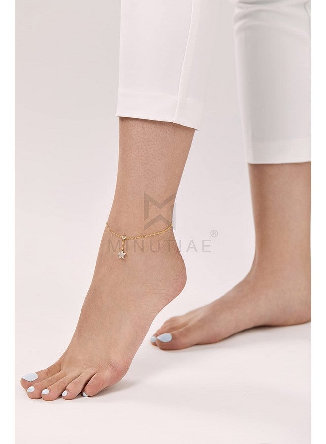MINUTIAE Gold Plated Anklet Star Shape With Solitaire Crystal Painjan Payal For Women and Girls - Image 5