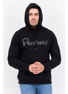 Men Brand Logo Long Sleeves Hooded Sweatshirt, Black
