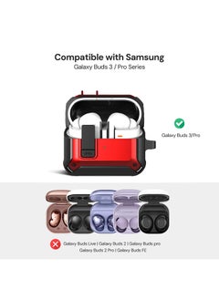 O Ozone Case For Samsung Galaxy Buds3 & Galaxy Buds 3 Pro Case Cover (2024), Rugged Armor Shockproof Hard Shell Protection Case with Secure Lock Clip - Red  - Image 2
