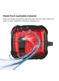 O Ozone Case For Samsung Galaxy Buds3 & Galaxy Buds 3 Pro Case Cover (2024), Rugged Armor Shockproof Hard Shell Protection Case with Secure Lock Clip - Red  - Image 5