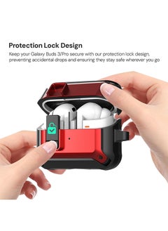 O Ozone Case For Samsung Galaxy Buds3 & Galaxy Buds 3 Pro Case Cover (2024), Rugged Armor Shockproof Hard Shell Protection Case with Secure Lock Clip - Red  - Image 3