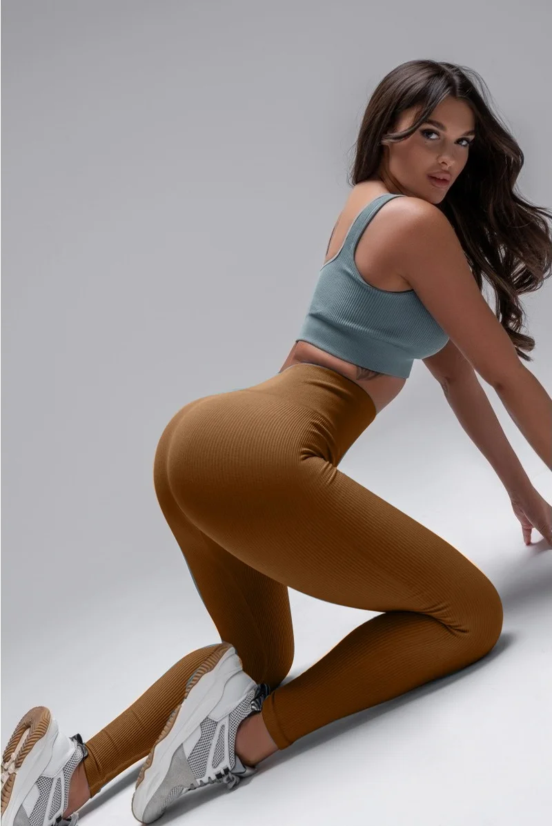 ميستريك Mystic Ribbed Leggings Seamless Fitting High Waist Caramel Color