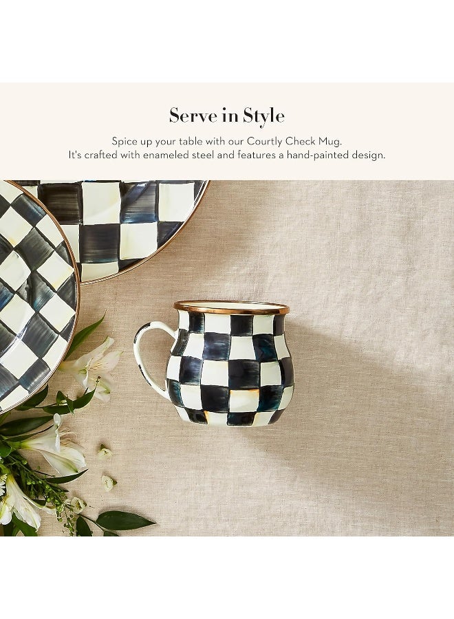 MACKENZIE-CHILDS Enamel Mug, Cute Enamelware Coffee and Tea Mug, Unique Drinkware, 16 Ounces, Black-and-White Courtly Check, Set of 1 - Image 2
