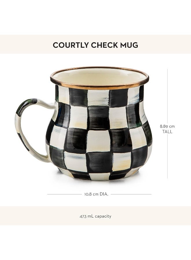 MACKENZIE-CHILDS Enamel Mug, Cute Enamelware Coffee and Tea Mug, Unique Drinkware, 16 Ounces, Black-and-White Courtly Check, Set of 1 - Image 4