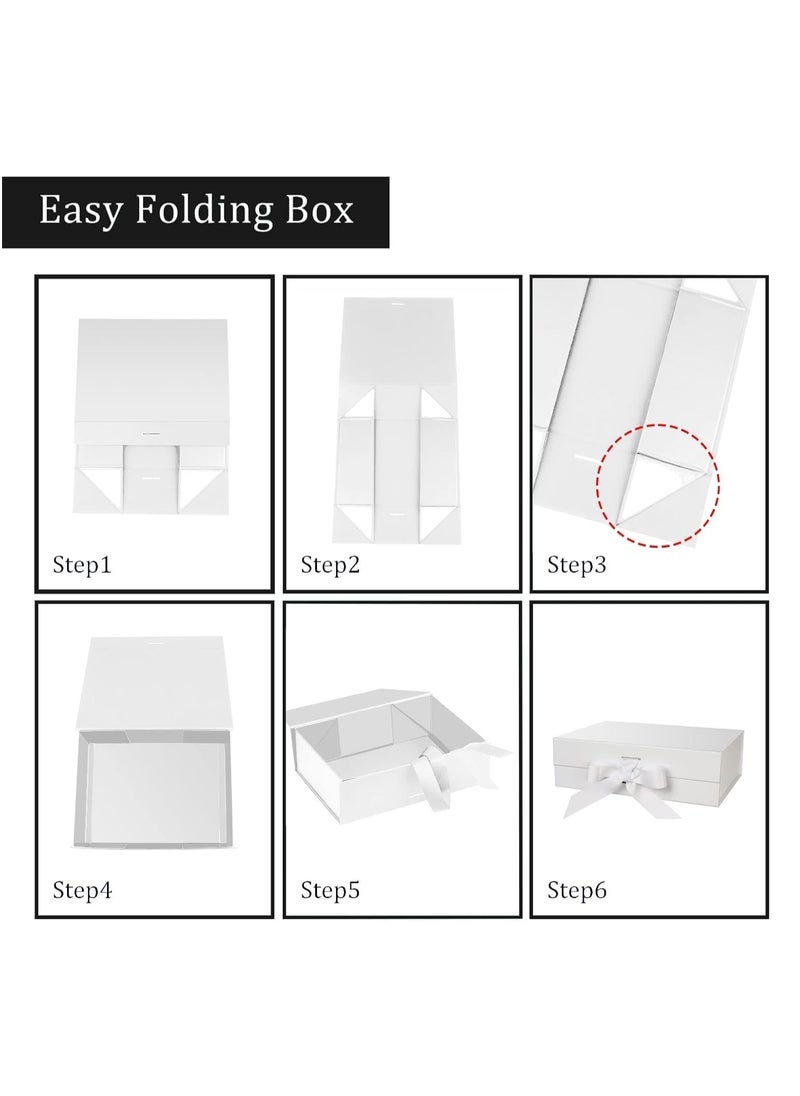 TecV Luxury Magnetic Gift Box, White Medium Gift Box with Ribbon, Folding Gift Box for Presents With Magnetic Lid, Suitable for Festival, Birthday, Anniversary, 26x19x8 cm  - Image 2