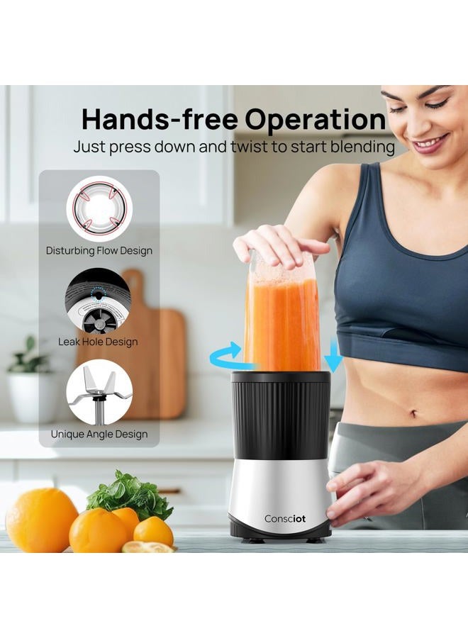 Consciot CB08 11-Piece Blender for Kitchen and Personal Size, Blend Shakes and Smoothies, Frozen Drinks, Baby Food, Spreads & More, 3 Portable To-Go Cups & 2 Spout Lids & 1 Solid Lid, 900 Peak Watts - Image 3