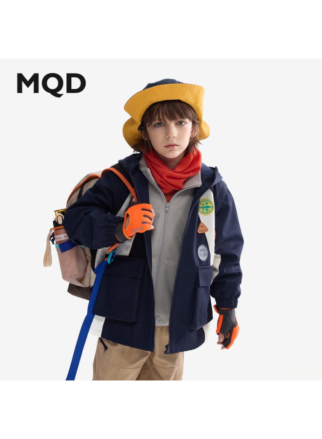 Mqd Boys Outdoor Fleece Lined Hooded Colorblock Windbreaker Jacket Autumn New - Image 1