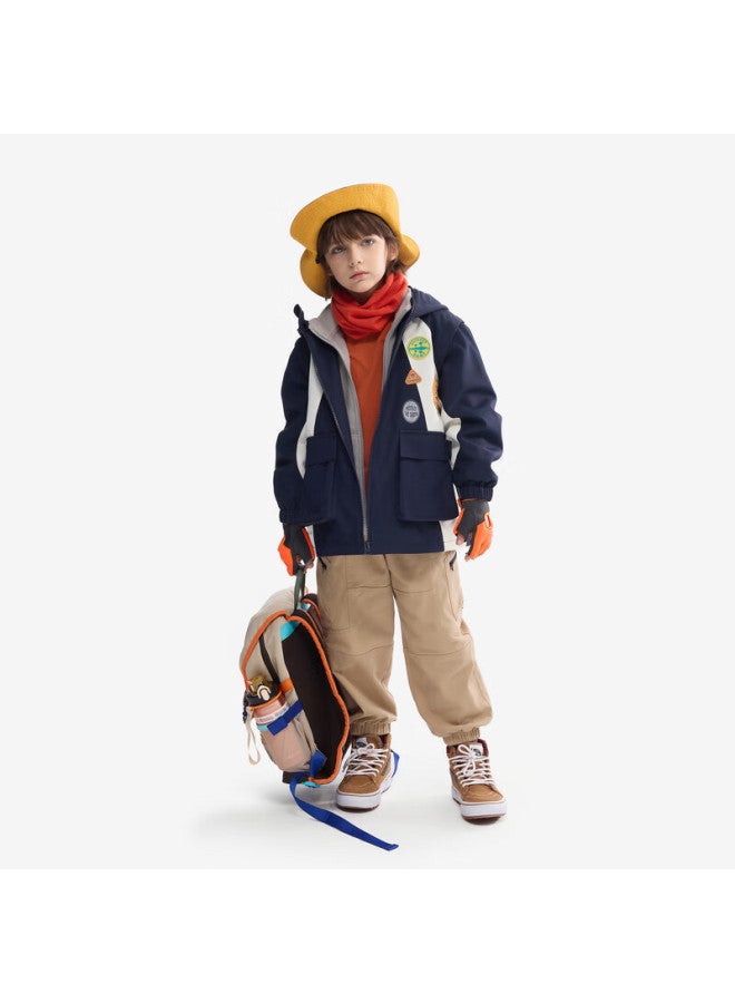 Mqd Boys Outdoor Fleece Lined Hooded Colorblock Windbreaker Jacket Autumn New - Image 2