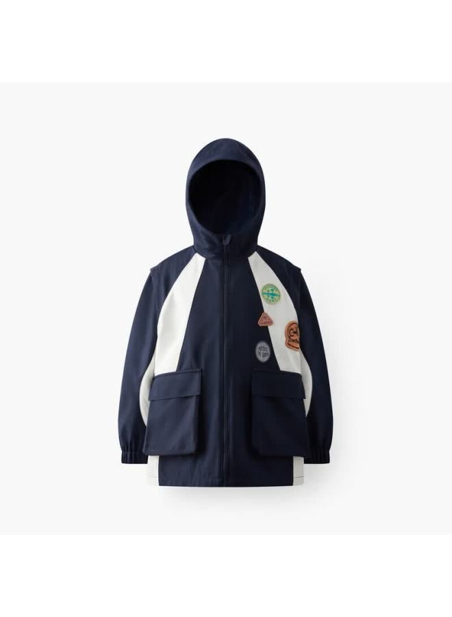 Mqd Boys Outdoor Fleece Lined Hooded Colorblock Windbreaker Jacket Autumn New - Image 4