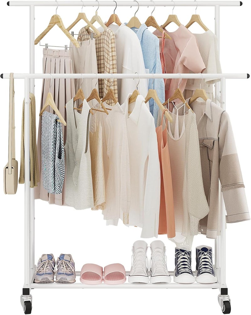 Calmootey Double Rod Clothing Garment Rack,Rolling Hanging Clothes Rack,Portable Clothes Organizer for Bedroom,Living Room,Clothing Store,White - Image 2