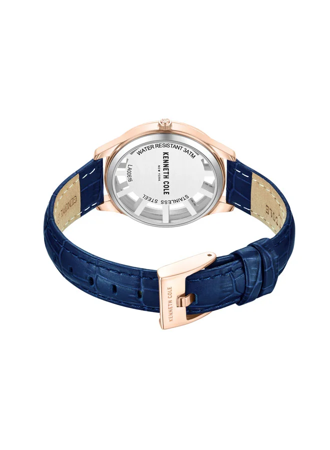 Kenneth Cole New York 36mm Analog Women's Watch with Blue Genuine Leather Strap