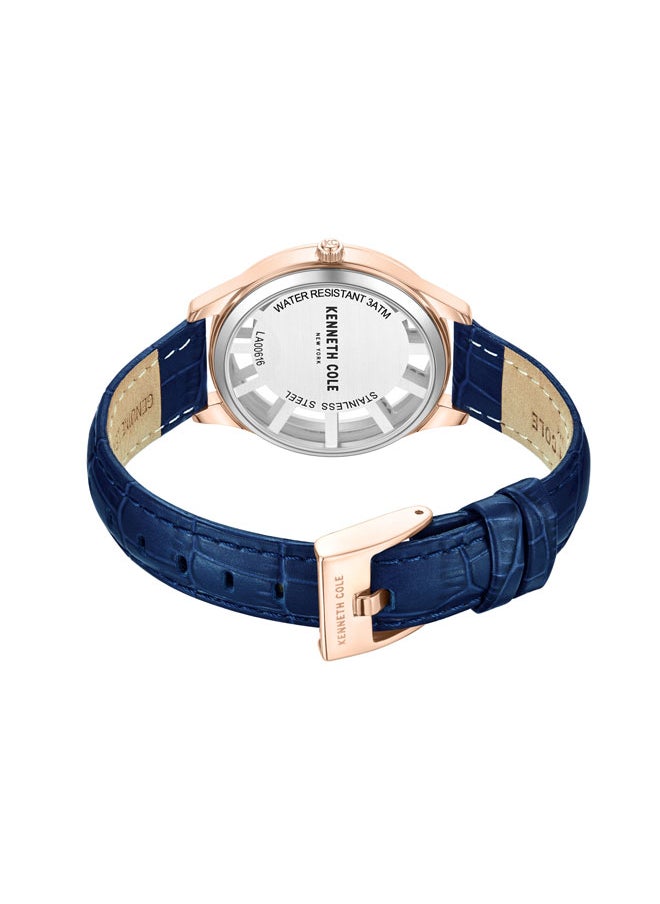 Kenneth Cole New York 36mm Analog Women's Watch with Blue Genuine Leather Strap  - Image 3