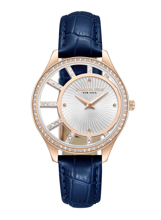 كينيث كول نيو يورك Kenneth Cole New York 36mm Analog Women's Watch with Silver Dial & Blue Genuine Leather Strap