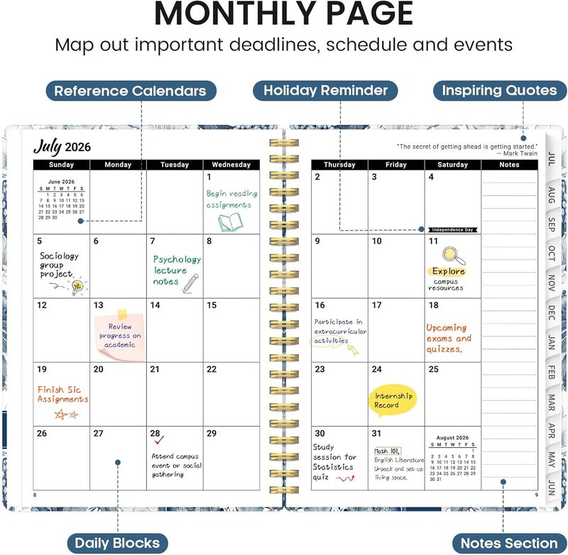 Taja 2026 Planner, Monthly and Weekly Calendar Planner for Women, Jan 2026 - Dec 2026, Hardcover Pretty 2026 Agenda Planner Book with Tabs, Spiral Bound, Perfect for School Office Home Supplies, 6.3" x 8.5 - Image 2
