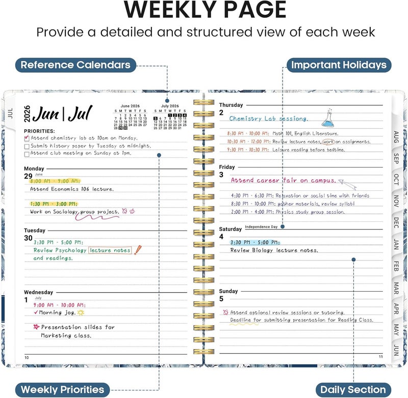 Taja 2026 Planner, Monthly and Weekly Calendar Planner for Women, Jan 2026 - Dec 2026, Hardcover Pretty 2026 Agenda Planner Book with Tabs, Spiral Bound, Perfect for School Office Home Supplies, 6.3" x 8.5 - Image 3