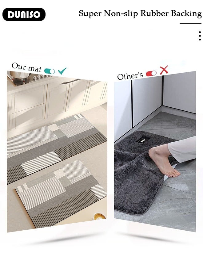 DUNISO مجموعة حصائر حمام من طين الدياتوم، سجادة مطبخ، حصائر استحمام فائقة النعومة والامتصاص، حصائر حمام غير قابلة للانزلاق، تجف بسرعة، حصائر أرضية لحمام الاستحمام والدش 50*80 سم + 50*160 سم - Image 2