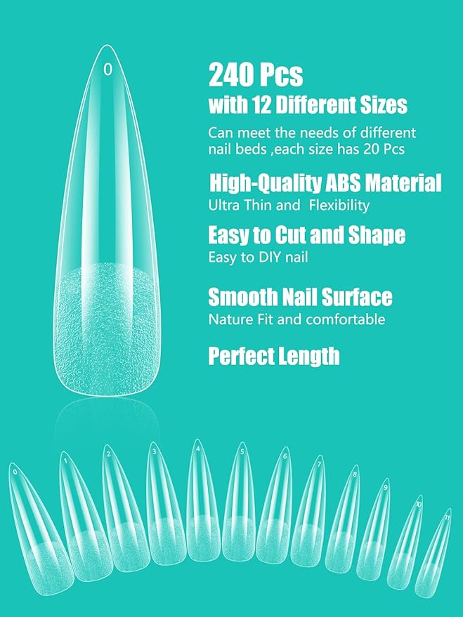 Deciniee Gel Nail Tips 240Pcs Full Cover Square Straight Tips for Extensions 12 Sizes False Nails Acrylic Nails Professional Clear Salon Home Design 1 012 kilograms - Image 3