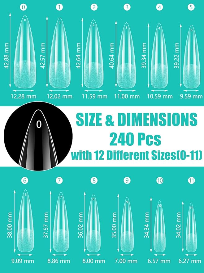 Deciniee Gel Nail Tips 240Pcs Full Cover Square Straight Tips for Extensions 12 Sizes False Nails Acrylic Nails Professional Clear Salon Home Design 1 012 kilograms - Image 2