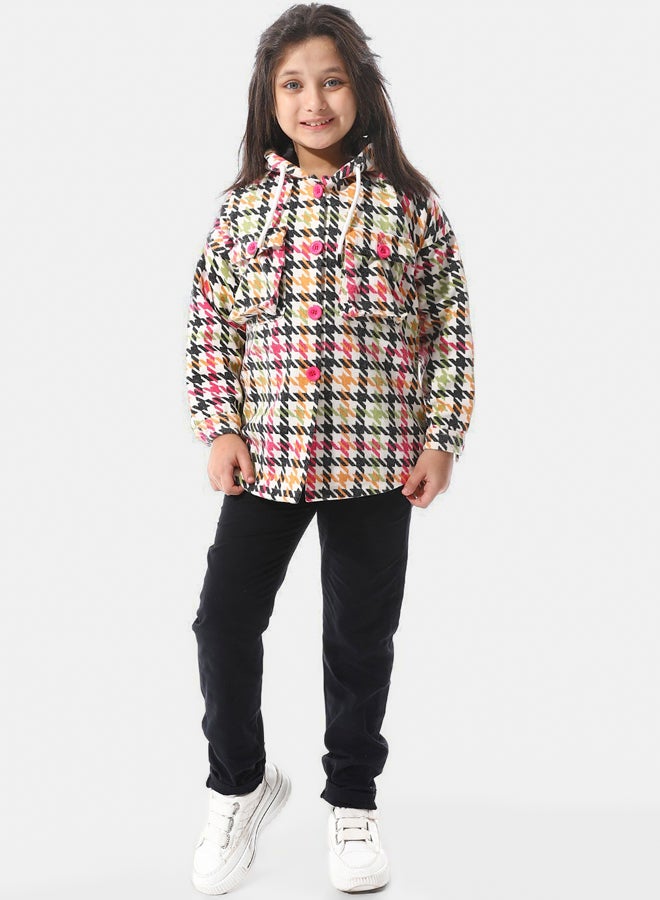 Andora Houndstooth Pattern Hooded Girls Jacket - Image 1