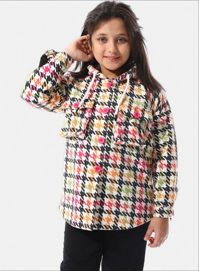 Andora Houndstooth Pattern Hooded Girls Jacket - Image 4