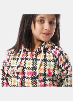 Andora Houndstooth Pattern Hooded Girls Jacket  - Image 2