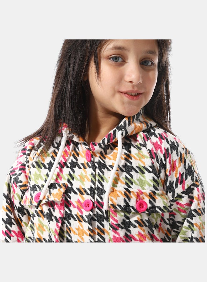 Andora Houndstooth Pattern Hooded Girls Jacket - Image 2