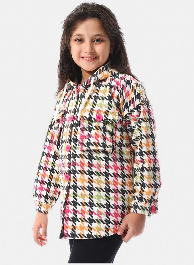 Andora Houndstooth Pattern Hooded Girls Jacket - Image 3
