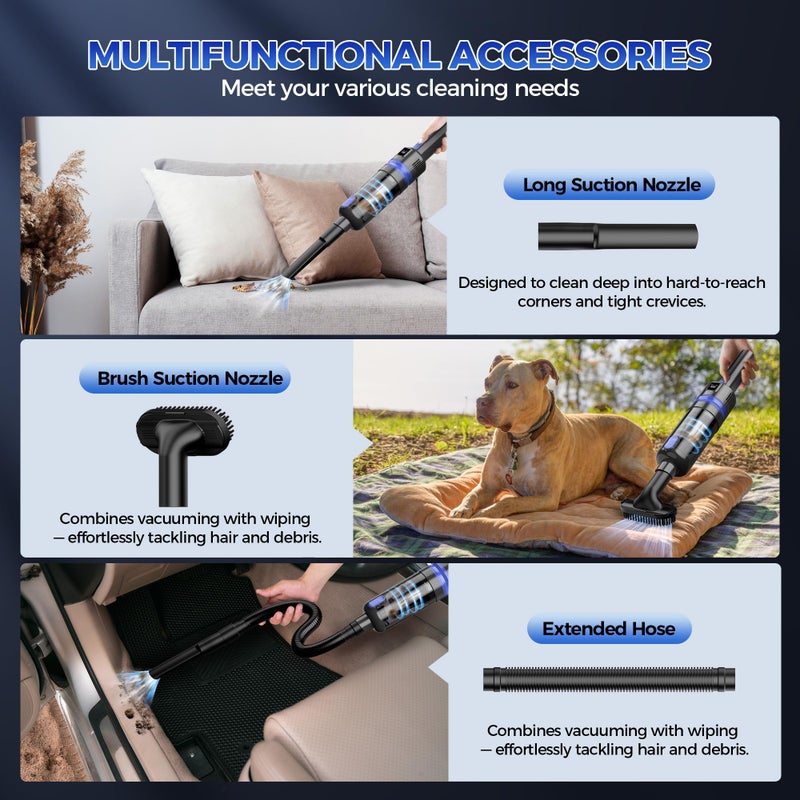 Filigo Handheld Vacuum Cordless Rechargeable 2-Speed Modes| 3-in-1 Portable Cordless Vacuum Cleaner with Charging Dock, for Car Home Office and Pet Hairï¼ˆBlueï¼‰ - Image 3