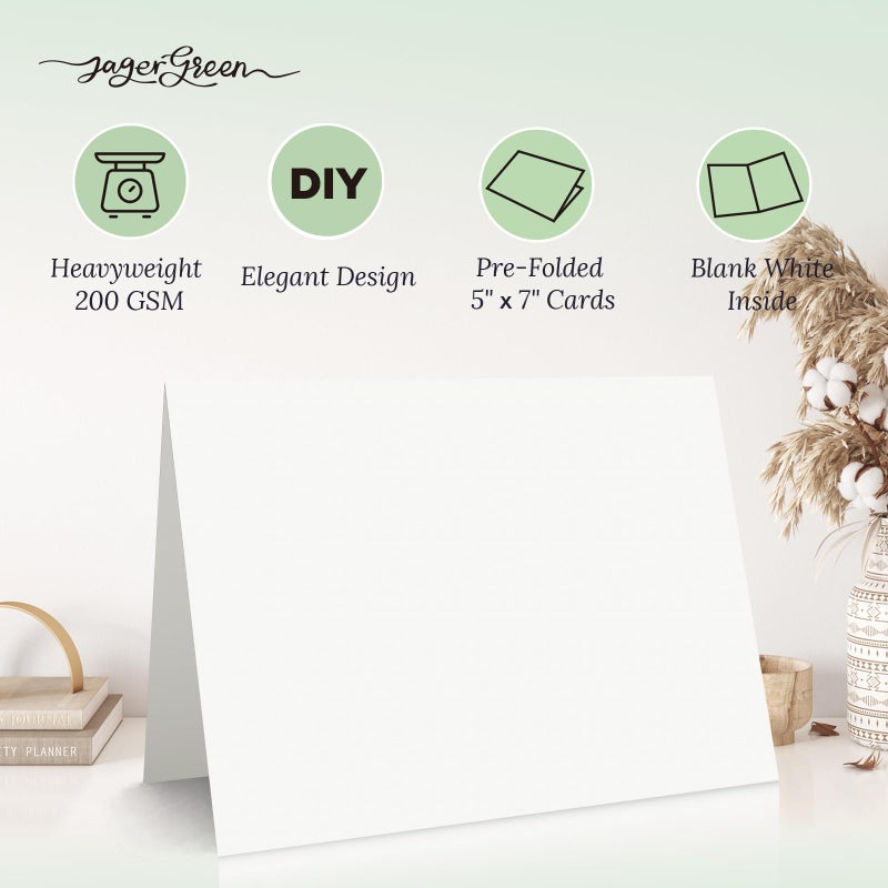 JAGERGREEN 50 Pack 5x7 Blank Cardstock Paper, White Card Stock Bulk, Thick Folded Heavy Cardstock for Thank You Cards, Greeting Cards, Wedding Invitation, Envelopes, DIY Craft Card (Cards Only) - Image 3