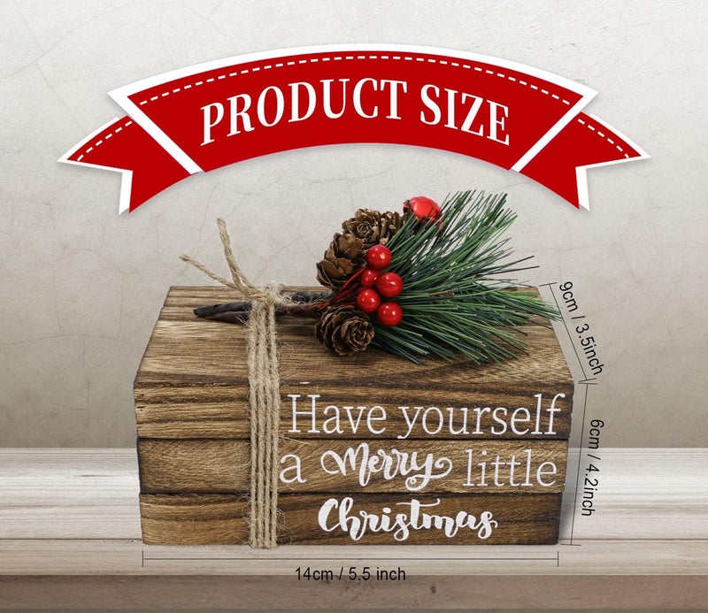 Whaline Christmas Wooden Tiered Tray Decor Merry Christmas Faux Decorative Stacked Books Bundle Wooden Block Sign with Berries for Xmas Farmhouse Rustic Decor Kitchen Home Table Decoration - Image 2