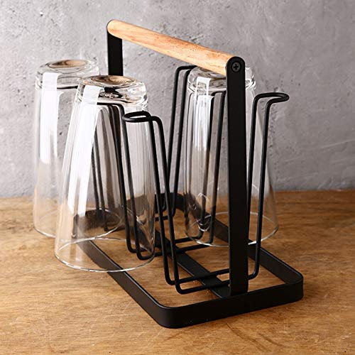 SHIV KRAFT Table Top Wooden Mug Holder Kitchen Stand Organizer for Drinkware Drying Rack with 6 Hook Glass Not Included - Image 2
