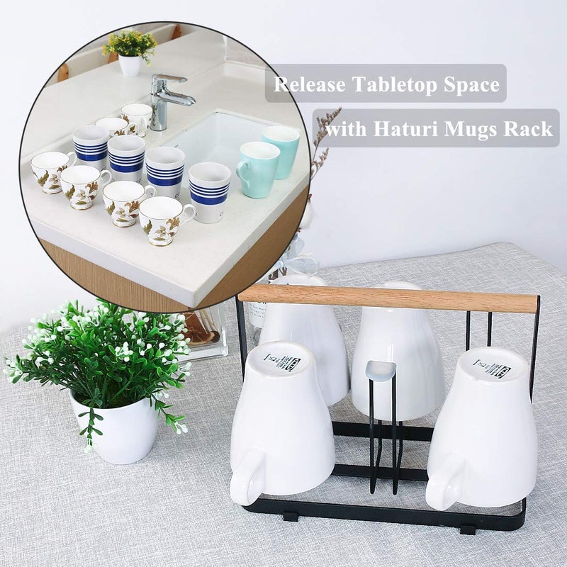 SHIV KRAFT Table Top Wooden Mug Holder Kitchen Stand Organizer for Drinkware Drying Rack with 6 Hook Glass Not Included - Image 5