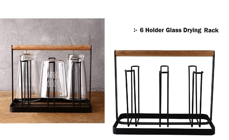 SHIV KRAFT Table Top Wooden Mug Holder Kitchen Stand Organizer for Drinkware Drying Rack with 6 Hook Glass Not Included - Image 3