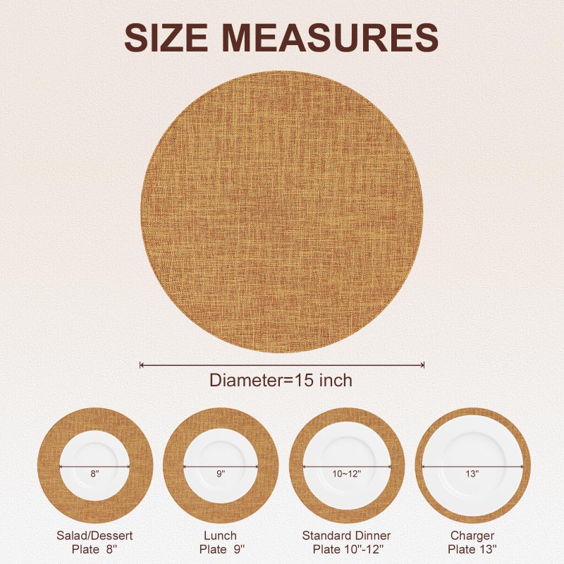 homing 15 Inch Round Cloth Placemats Set of 6, Cotton Linen Blend Washable Table Mats, Farmhouse Dining Place Mats for Indoors & Outdoors, Easy to Clean, Amber - Image 3