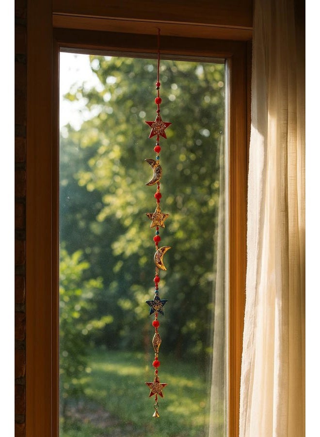 Aditri Creation Moon and Star Indian Traditional Hanging String Garlands Latkan with Bell Wall Hanging Wedding Party Decorations for Home Temple Bedroom Kids Room Gifting (Size:- 42"/ 3.5 Feet Approx) - Image 2