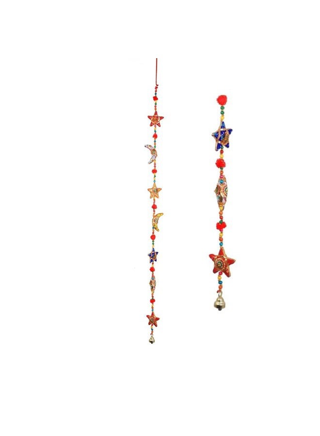Aditri Creation Moon and Star Indian Traditional Hanging String Garlands Latkan with Bell Wall Hanging Wedding Party Decorations for Home Temple Bedroom Kids Room Gifting (Size:- 42"/ 3.5 Feet Approx) - Image 1