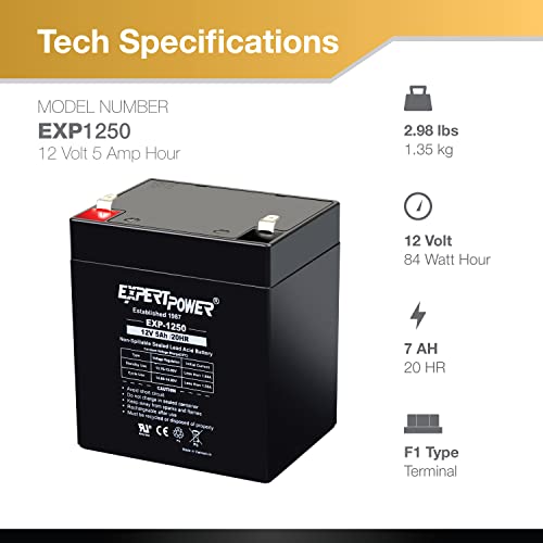 ExpertPower EXP1250 12V 5Ah Home Alarm Battery with F1 Terminals - Image 3
