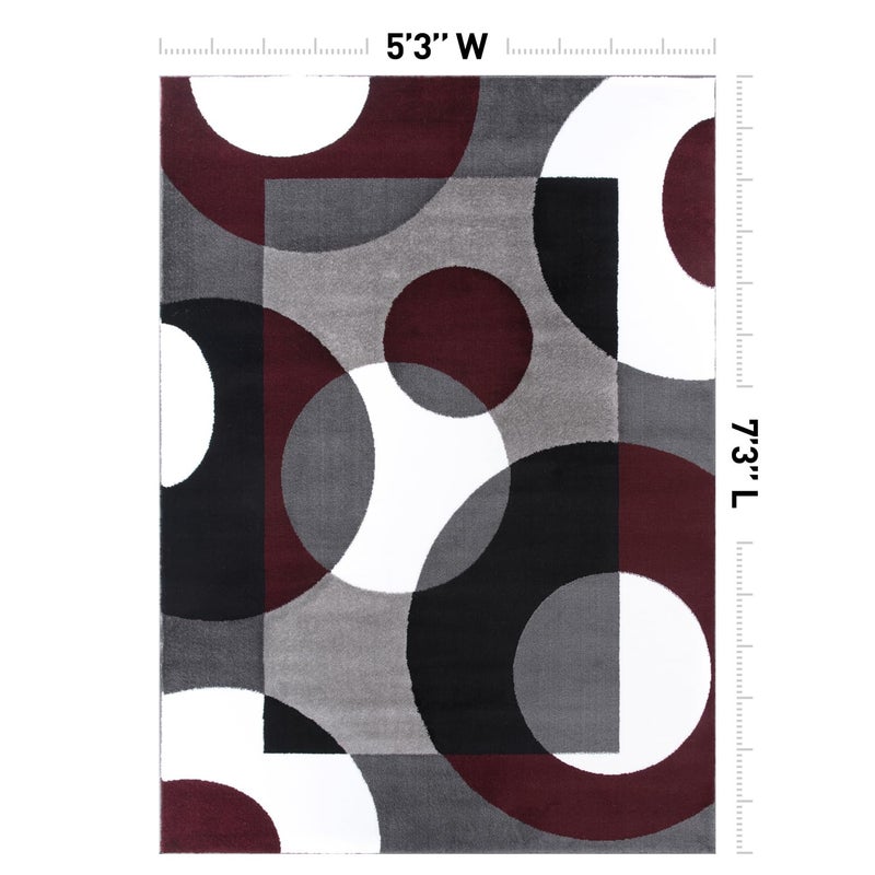 Rugshop Burgundy Geometric Area Rug, Contemporary Circle Design, Non-Shedding, Easy-Care Style for Living Room, Bedroom and Home Office, 5'3" x 7'3" - Image 2