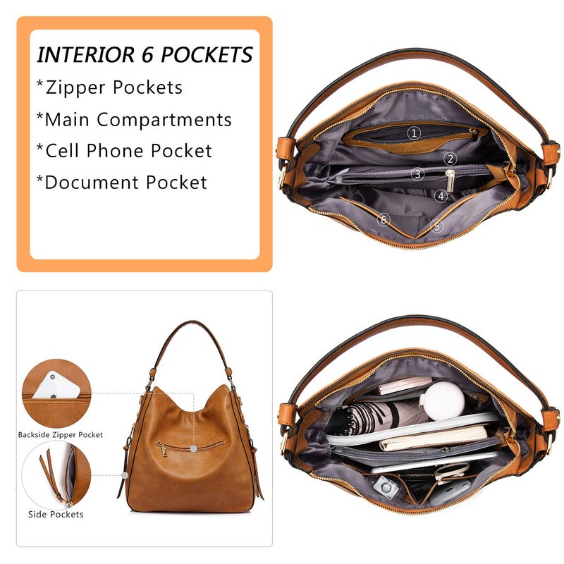 Realer Handbags for Women Large Designer Ladies Hobo bag Bucket Purse Faux Leather - Image 5