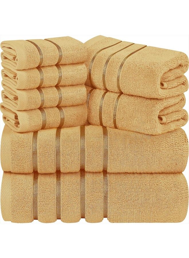 Utopia Towels 8-Piece Luxury Towel Set, 2 Bath Towels, 2 Hand Towels, and 4 Wash Cloths, 600 GSM 100% Ring Spun Cotton Highly Absorbent Viscose Stripe Towels Ideal for Everyday use (Beige) - Image 1